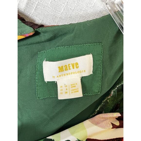 Anthropologie Size 6 Maeve Pleated Long Dress V Neck Green Floral Wedding Date - Picture 13 of 16